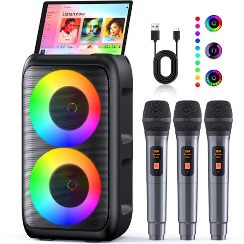 Karaoke Maschine (2026 Neu) | Karaoke Anlage mit 3 Mikrofonen Wiederaufladbaren | 2x15W Karaoke Box für Kinder | Bis zu 10 Stunden Spielzeit | Unterstützt TV/Phone/TWS/AUX | Ideal für Partys/Outdoor