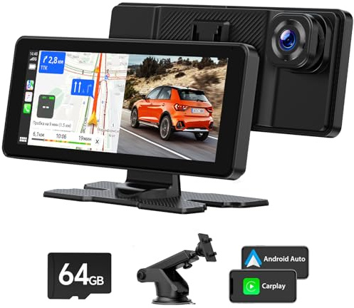 LAMTTO Schermo per Auto Carplay Wireless e Android Auto con 2.5K Dash Cam | 6,86 pollicicarplay display compatibile con Apple CarPlay e Android Auto, navigazione Assistente vocale, Bluetooth 5.0 AUX/FM