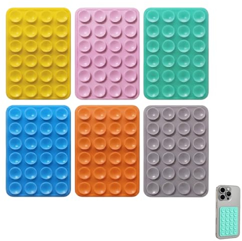 6 Piezas Ventosa Movil de Silicona, Soporte Movil Ventosa Doble Cara para Fotos y Videos, Ventosa para Movil con 24 Succiones, Accesorios Movil Universales, 7.9x5.5cm, 6 Colores