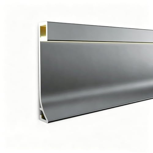 battiscopa Battiscopa Personalizzabile Per Modanatura Della Luce Da Pavimento A LED, Battiscopa In Alluminio Da 0,9 1 1,5 2,5 M Con Canale LED Da 10 Mm, Base Ad Incavo(B 8cm/3'',1m/3.3ft)