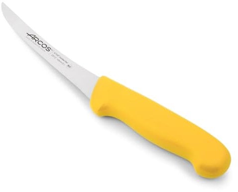 Arcos Serie 2900 - Cuchillo Deshuesador Curvo Semiflexible - Hoja de Acero Inoxidable Nitrum de 140 mm - Mango inyectado en Polipropileno Color Amarillo