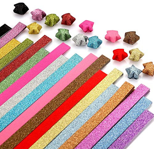 Glitzernde Origami-Sterne, Papierfaltstreifen, 21 Farben, 420 Blatt