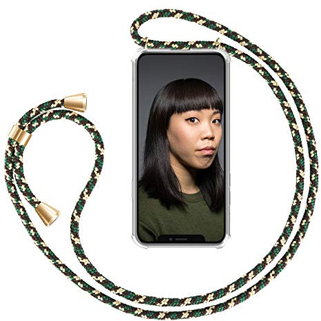 ZhinkArts Handykette kompatibel mit Apple iPhone XR - 6,1 Display - Smartphone Necklace Hülle mit Band - Handyhülle Case mit Kette zum umhängen in Grün Camouflage