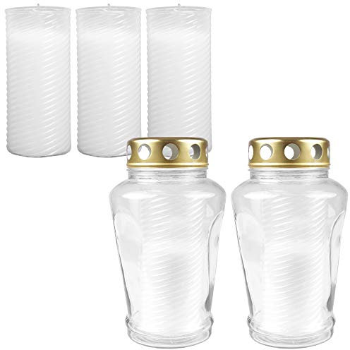 HS Candle Grablicht 6eck Weiß, inkl. 5 Kerzen mit ca. 50h Brenndauer