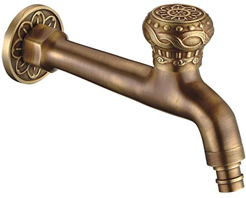 Grifo de pared retro de latón para lavabo, lavadora, jardín, patio, agua fría, 13 cm de largo