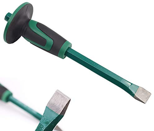 Mason Chisel With Hand Guard, 12 inches (30 cm) Heavy Duty Flat End Rock Concrete Mortar Stone Chisel for Demolishing Carving Scaling Breaking Hounding
