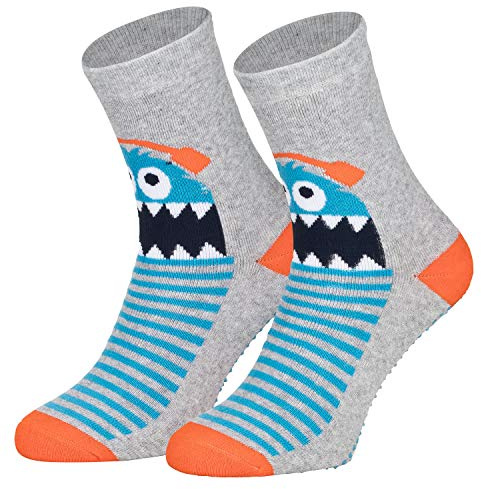 Piarini 2 Paar Kinder Stoppersocken ABS Socken - Anti Rutschsocken mit Noppen aus Baumwolle - Jungen Mädchen Geringelt