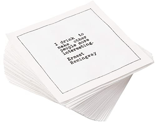 Signature Napkins Cocktail-Servietten, 50 Stück, 14 einzigartige Zitate, 11,4 x 11,4 cm, Weiß