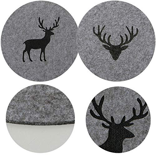 LS-LebenStil 2X Tischset Platzset Hirsch Filz Grau Rund Platzdeckchen Platzmatte Motiv