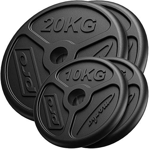 Marbo Sport Olympia Hantelscheiben-Set aus Gusseisen, Gewichte mit Aufnahme Ø51 mm, 2 x 10 kg + 2 x 20 kg (Gesamtgewicht 60 kg)