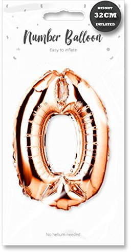 Lizzy Rose Gold Foil Number Balloon | 32cm Height | 0-9 Balloons Number for Birthday Anniversaries Party | Complete with a Plastic Blow Tube (Character: 0)