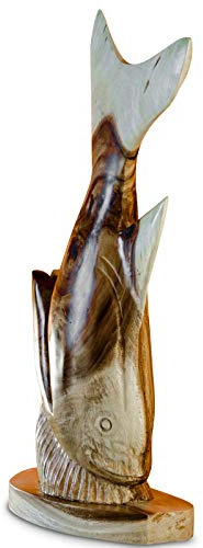 Kinaree Massivholz Skulptur Fisch - Geschnitzter Fisch - 70cm Statue Barsch aus Suar Holz