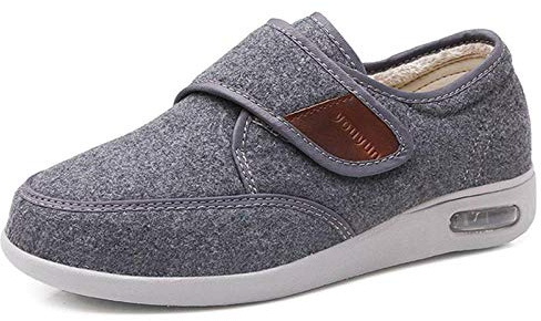 Nwarmsouth Pantoufle Santé pour âgées Pieds,Chaussures chaudes pour pieds gonflés, chaussures pour diabétiques à cou-de-pied haut-48_ gris,Réglable Magic Tape Orthopédique Pantoufles