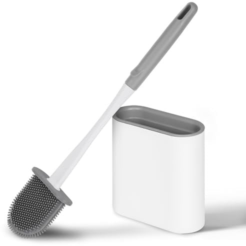 Vicloon Brosse de Toilette, Brosse WC en Silicone Antibactérienne Balayette,Brosse de Toilettes à Séchage Rapide et Récipient pour Salle de Bain avec Support Murale (Blanc)