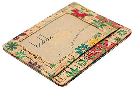 boshiho Vegan Kreditkartenhalter Kreditkartenetui aus Kork Ultraflacher/Karten Mappe/Kork Geldbörse/Brieftasche Korkgeschenk für Frauen(F-A)