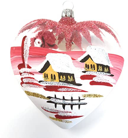 Generisch Maxi Glas Herz Baumbehang Christbaumschmuck Liebe Glasschmuck Handarbeit Lauscha, : transparent - rot