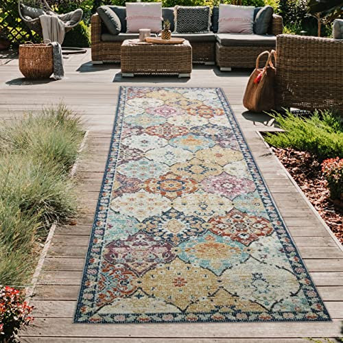 Teppich-Traum Orientteppich für Indoor Flur & Outdoor Balkon | wunderschöne Ornamente | bunt Größe 80 x 300 cm