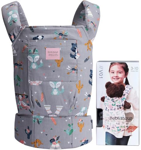 Bebamour Baby Doll Carrier for Kids Baby Doll Accesorries Storage Bag Backpack Stuffed Toys Carrier Doll Baby Carrier, Grey Animal