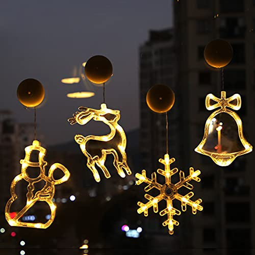 4 Stück Led Weihnachtsbeleuchtung Innenfenster Dekorationen, Wasserdicht Lichterketten Batteriebetriebene Mit Saugnäpfe, Vorhang Hängelicht Feenschnur Licht,für Zimmer, Partyinnen Fensterdeko (Typ B)