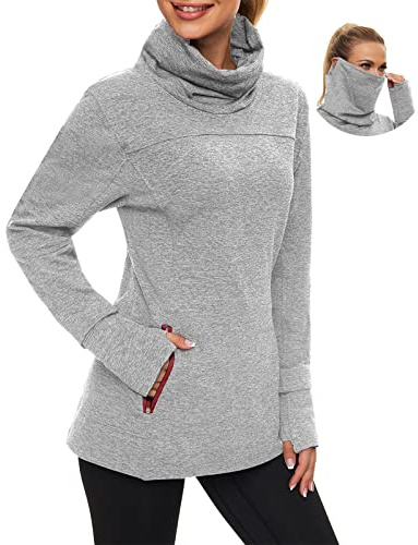 Soneven Rollkragen Pullover Damen Sweatshirt Damen Ohne Kapuze mit Taschen Funktionsshirt Langarm Sweatshirt Pulli Fleecepullover Hochkragen Sweatjacke Winter