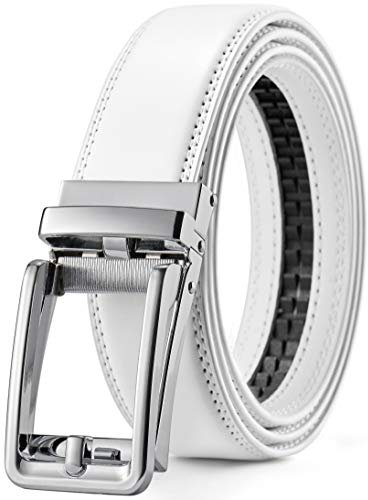 CHAOREN Ledergürtel Herren Weiß – Automatik Gürtel Herren Leder 35mm für Anzug und Freizeit – Mikroverstellbarer Gürtel ohne Löcher