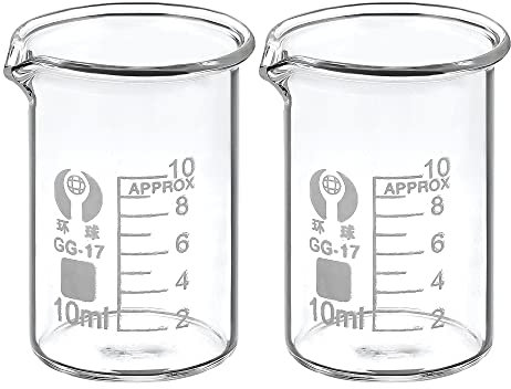 PATIKIL 10ml Low Form Glass Beaker, 2 Pack 3.3 Borosilicate Glass Graduated Printed Scale Measuring Cups with Spout for Kitchen Lab Liquids Transit Boiling