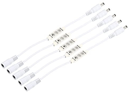 sourcing map LED Strip Dimmer, 12V to 24V 3 Keys Mini Brightness Adjustable Controller Lamp Switch with DC Plugs for Single Color Strips, White Pack of 5