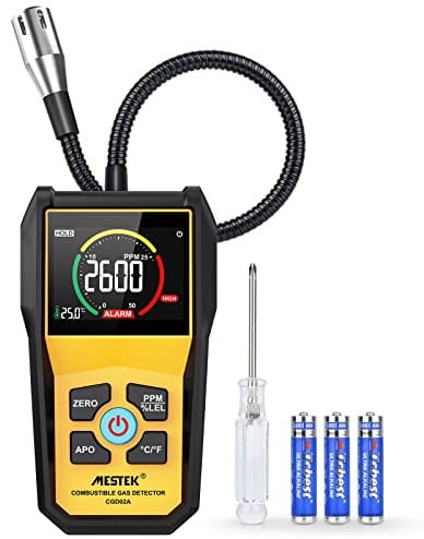 Detector de Gas Natural Detector de Fugas de Gas MESTEK Butano Propano Metano Ciudad LPG LNG Combustible Gas Sensor Portátil Alarma de Gas con Batería LCD para Ciudad Cocina Garaje Autocaravana