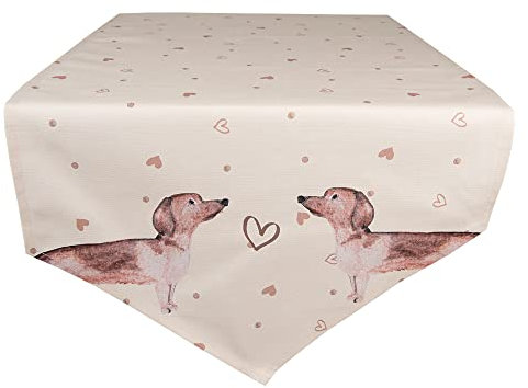 Clayre & Eef Tischläufer 50x160 cm Beige Baumwolle Dackel Tischdecke