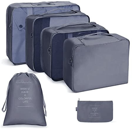 OSDUE Organizador de Maletas, 6 Piezas Bolsas Organizadoras Maleta, Impermeable Organizadores Maleta Viaje Equipaje Incluir 4 bolsas de almacenamiento, bolsa digital, bolsillo con cordón