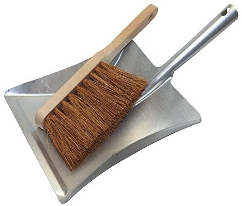 Cotarba Metal Dustpan and Brush Set Metal Dust Pan Hand Held Natural Coco Bristles Heavy Duty Sweeping Brush Cleaning Floor Soft Lobby Sweeper Soft Hand Brush Traditional Ash Outdoor Indoor Cleaning