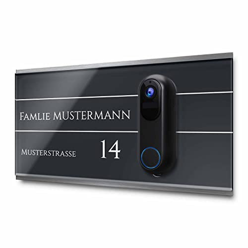 Witterungsbeständiges Klingelschild für WP Pro V1 Video Türklingel - personalisiertes Türschild Namensschild aus Edelstahl und Acrylglas | hochwertiges Funkklingel Zubehör