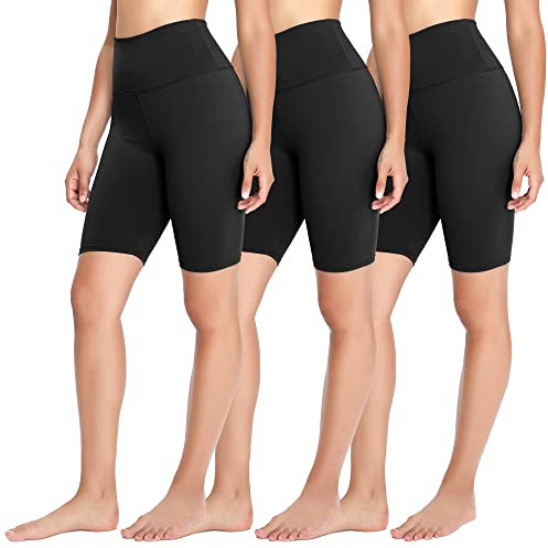 FOTOCITI 3er Pack Radlerhose Damen High Waist Kurze Sporthose Elastisch Shorts Sommer Leggings Hosen für Sport Yoga Gym(01#Schwarz*3, S-M)