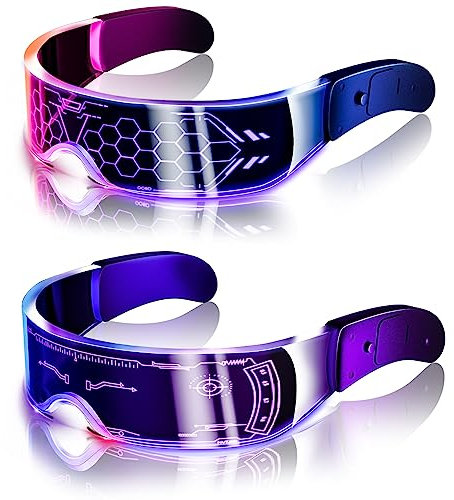Tanganan LED Visor Glasses, 2pcs LED Light Up Glasses Neon Luminous Glasses 7 Color 5 Modes Cool LED Glasses for Adult, Style1, Oval