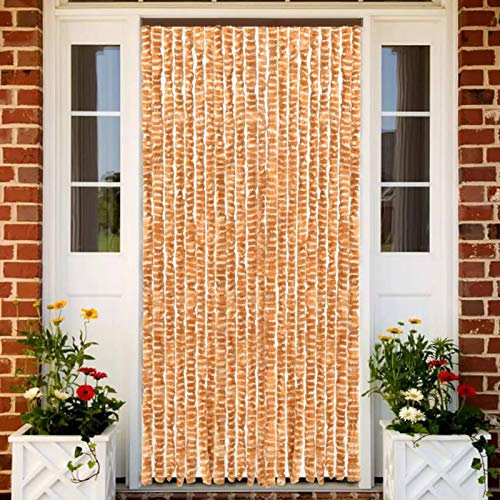 Homgoday Moustiquaire de porte - Rideau anti-insectes - Rideau de porte - Moustiquaire - Rideau anti-insectes - Camping ocre et blanc - 90 x 220 cm - Chenille
