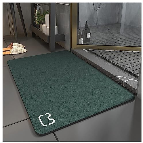 Dai Lufei Tapis de Bain Antidérapant Super Absorbant en Diatomite et Microfibre - Doux, Séchage Rapide (50 * 80, Vert Foncé)