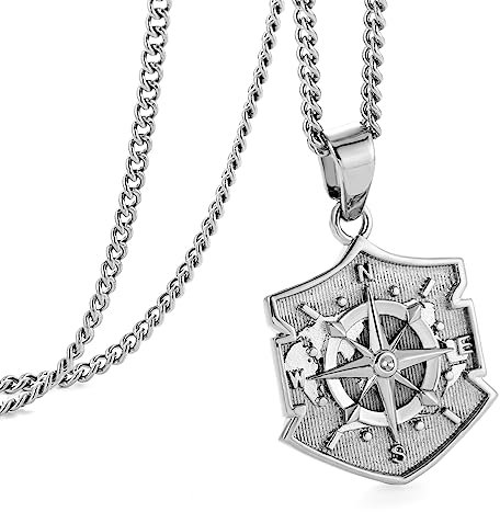 murtoo Silber Schild kette herren, halskette kette, silberkette herren, kompass kette, kompass anhänger, edelstahl kette, anhänger kette, geschenk herren