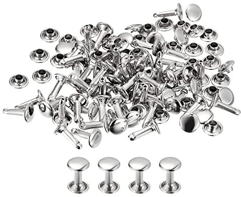 sourcing map 100 Ensembles Cuir Rivets, 8mm Double Capuchon Rivets 12mm Hauteur Métal Clous Rivet pour Cuir Artisanat Réparation DIY Porte-monnaie Ceintures Sacs Chaussures, Argent Ton