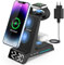 Caricatore Wireless Stazione - 4 in 1 Wireless Charger Stand con Sveglia, Dock di Ricarica per iPhone 15/14/13/12/11/Pro/Max/XR/8 Plus/Telefono Samsung,per AirPods Pro,Apple Watch 9/8/7/6/5/SE/4/3/2