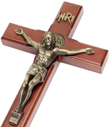 Pietism Kruzifix Wandkreuz – katholisches Holzkruzifix mit Sockel für Fome Decor 25,4 cm Holzkruzifix