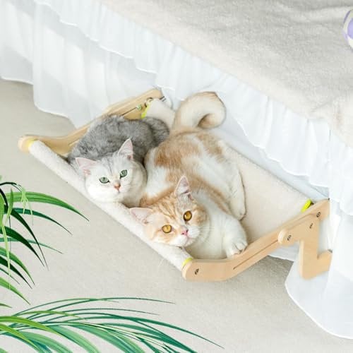 MEWOOFUN Katzen Hängematte heizung Fensterplätze für Katzen Fensterbankliege Katzenhängebett Fenster Platzsparendes Design bis zu 18kg 55x40cm, Large Beige