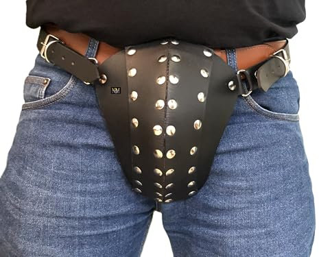 Mittelalter Paladin Codpiece Leder Tiefschutz Cup Schritt Kampf LARP Kampf Renaissance Rüstung Herrenkostüm, Schwarz, Large