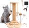 Interaktives Katzenspielzeug aus Holz,2-lagiger Drehteller Interaktives Katzen Spielzeug,3-in-1 Holzkugel-Katzenkarussell mit 40cm-hoher Kratzsäule,Rasselbällen & Feder für Katzen und Kätzchen