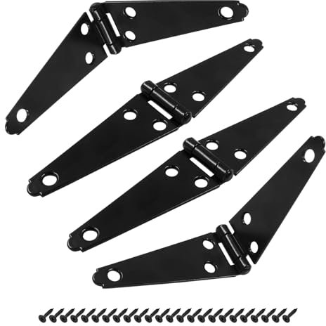 Hordion 4Pcs Iron T Hinge, Heavy Duty Gate Hinges in Black, Rustic Style for Fence, Wood Gate, Barn Door, Cabinet, Wardrobe, Storage Boxes etc.