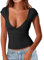EMOTTOS Women's Low-Cut Pleated Tops-Sexy Sweetheart Tight Shirt, Unique Y2k Slim Fit Crop Top Going Out Streetwear, Fashion Skinny Y2K Tee Shirt（Black-S）