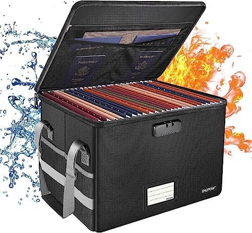ENGPOW Fireproof Document Box,File Storage Box with Lock 39.5x34x25.5cm Collapsible File Organizer Filing Storage Box with Lid Portable Home Office Safe Box for Hanging Letter/Legal Folder (Only Box)