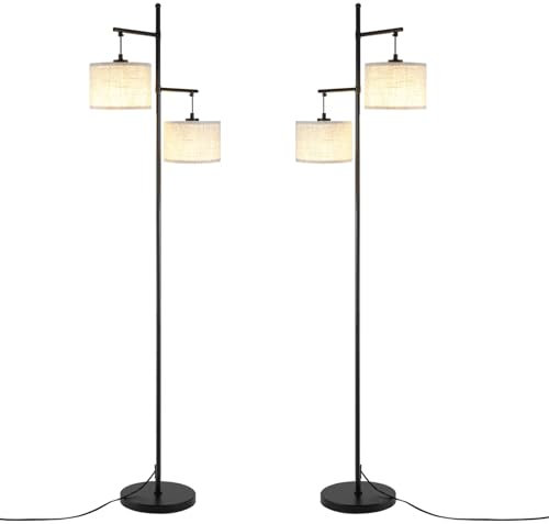 ZMH 2ER Stehlampe Wohnzimmer Modern Stehleuchte:Standleuchte Stoffschirm in Weiß Standlampe Schlafzimmer E27 Fassung Max.25W Bett Leselampe mit Fußschalter 168cm für Büro Hotel Sofa Ohne Leuchtmittel