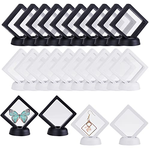 Chostky 24Pcs 3D schwimmende Vitrine, transparente Film Schmuck Aufbewahrungsbox, Herausforderung M¨¹nze Display Holder Stand f¨¹r antike M¨¹nzen Schmuck Muscheln Fossil Edelsteine Felsen Probe Pins