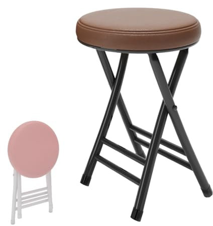 SKINCATE Runder Gepolsterter Klappbarer Barhocker, 50cm Tresenstuhl Mit Fußstütze, Küchenhocker Stabiler, Outdoor Klapphocker Platzsparend, Für Küche, Bar & Events(Brown)