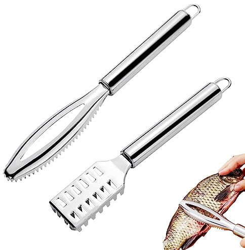 ALEOHALTER Fish Scaler Remover,Fish Descaler Tool, Stainless Steel Fish Scale Scraper with Grip Handle Fast Cleaning Skin Steel Brush Fish Peeling Scraper(Silver)